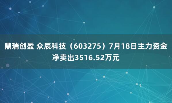 鼎瑞创盈 众辰科技（603275）7月18日主力资金净卖出3516.52万元